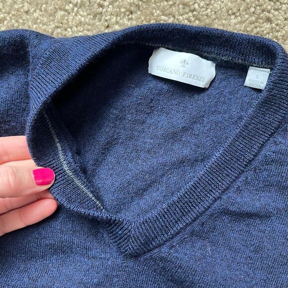 Toscano Firenze Merino Wool Sweater Vest SZ L Navy V-Neck - Picture 6 of 8